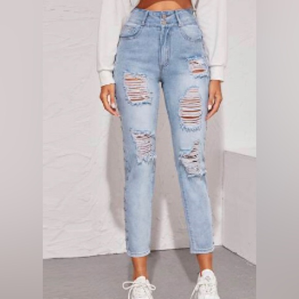 Shien ripped jeans with studs on the side